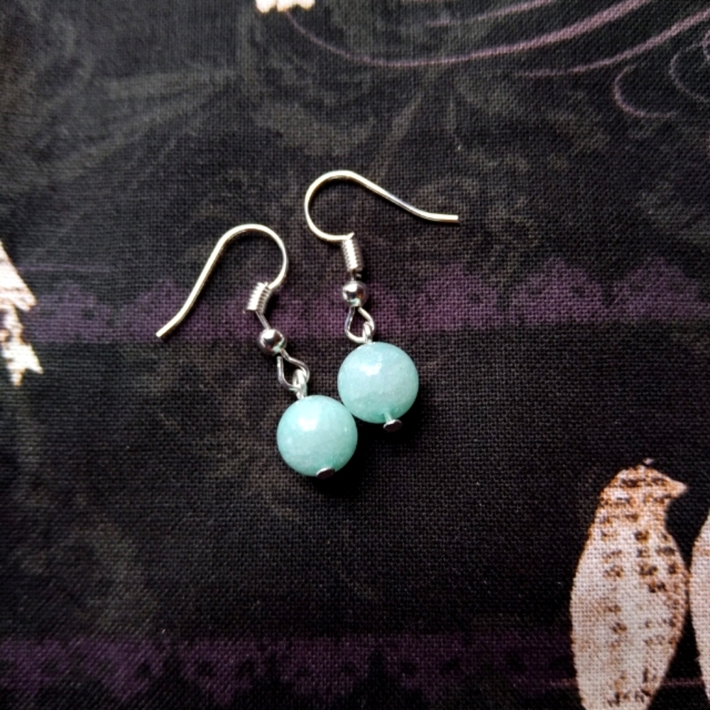 Jade stone dangle earrings 1.25" dainty lightweight minimalist handcrafted